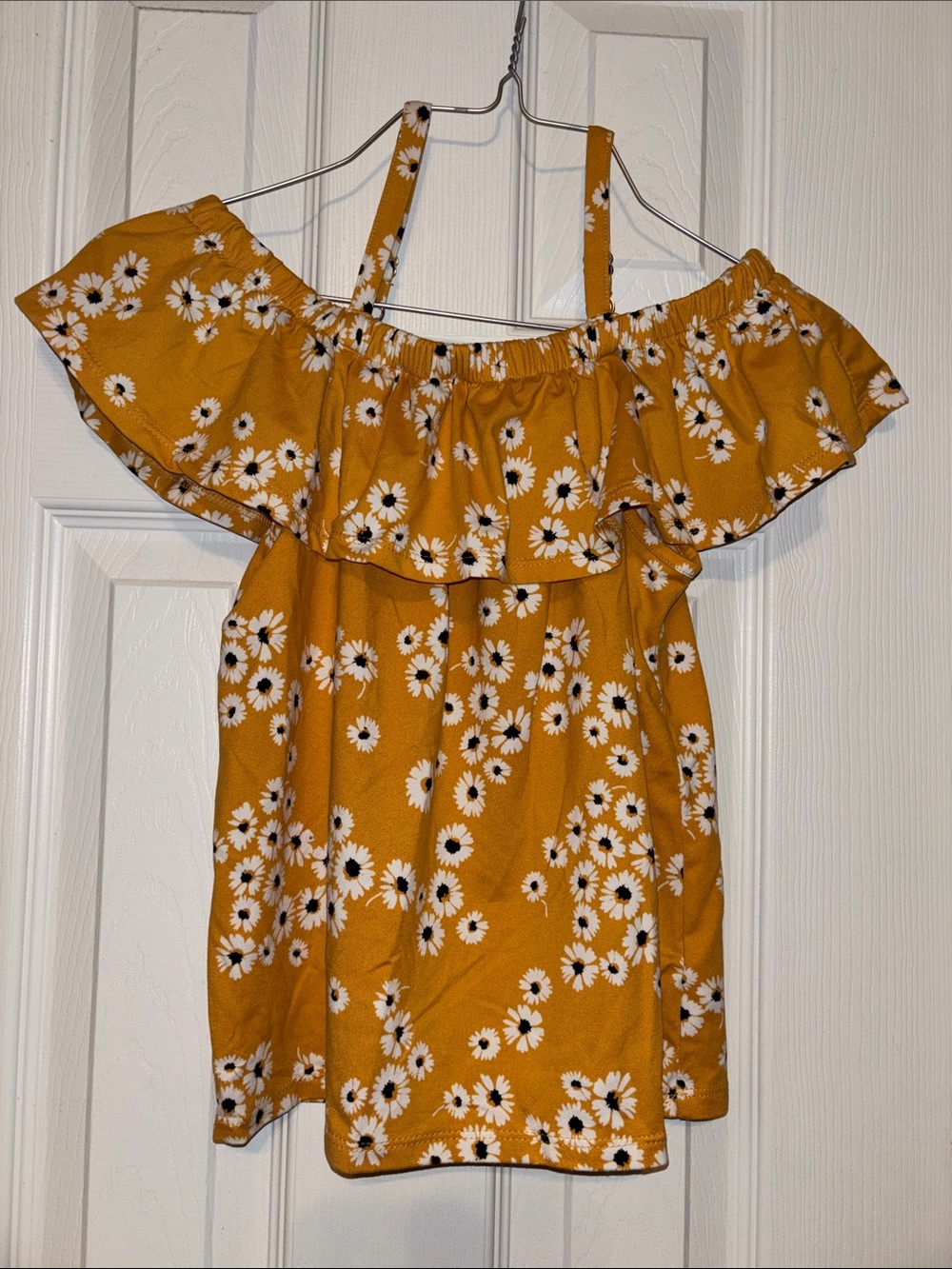 Girls Mustard Yellow Daisy Off-Shoulder Casual Dress